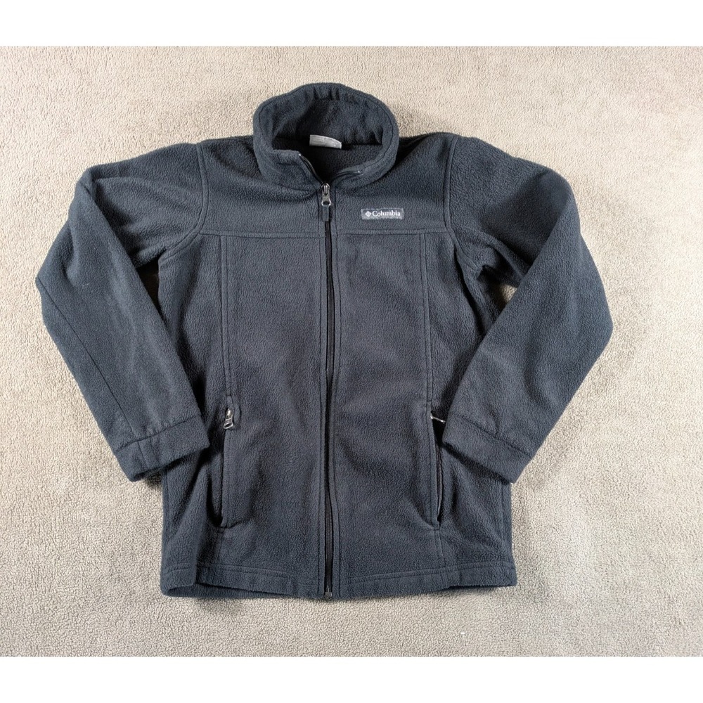 Columbia Fleece Jacket Boys Medium Black Logo Steens Mountain Mock Neck Full Zip